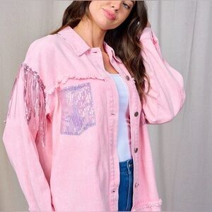 NWT Fantastic Fawn Pink Fringe & Sequin Jacket 🩷 Size Medium